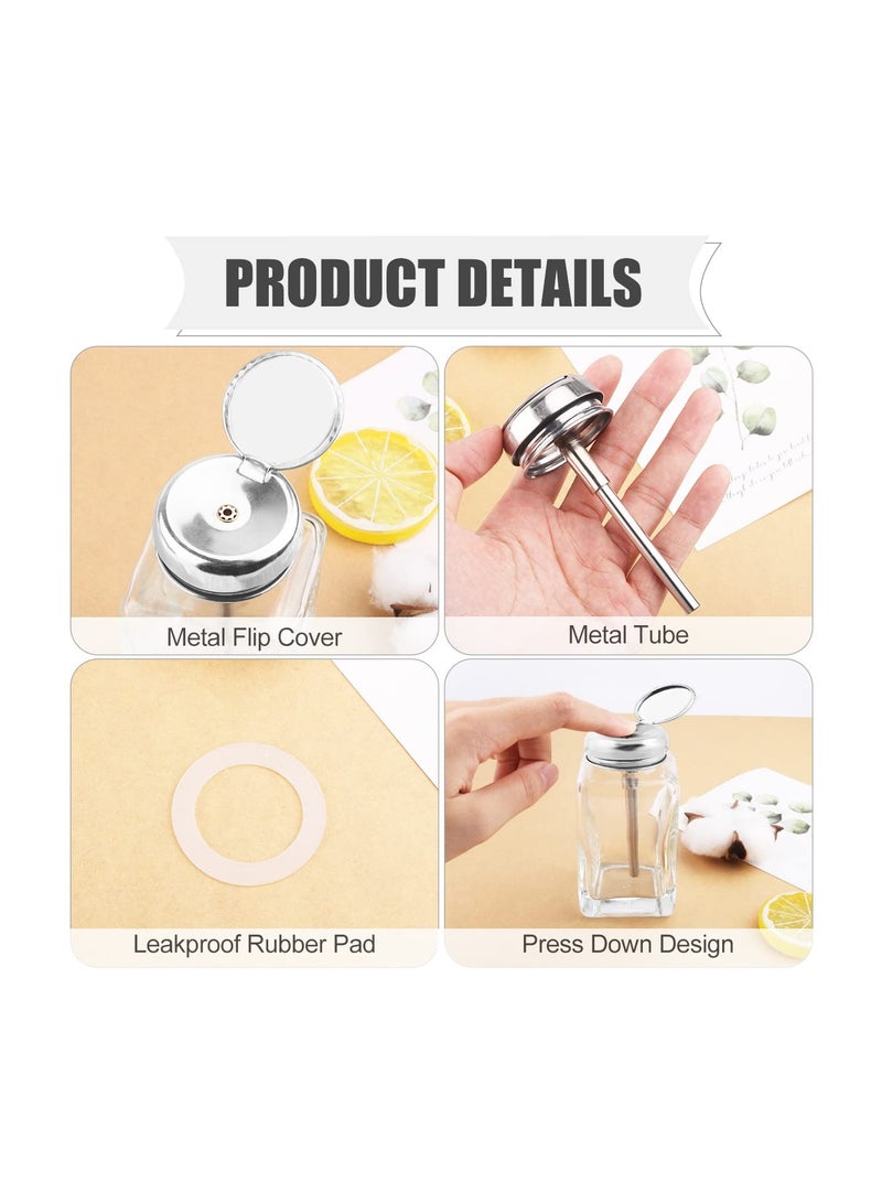 Push Down Empty Bottle, Lockable Pump Dispenser Bottle, 180ml Clear Glass Push Down Dispenser Bottle, Refillable Dispenser Bottle, with Metal Flip Cap for Liquid Remover Makeup Remover Toner - Image 3